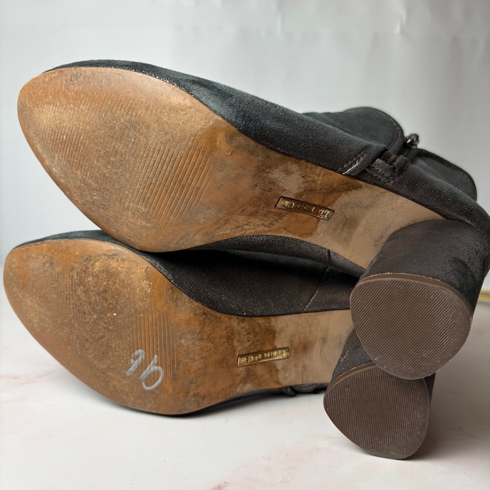 Louise et Cie Zirelle Metallic Charcoal Leather Ankle Booties Block Heel 9.5M - Picture 7 of 8
